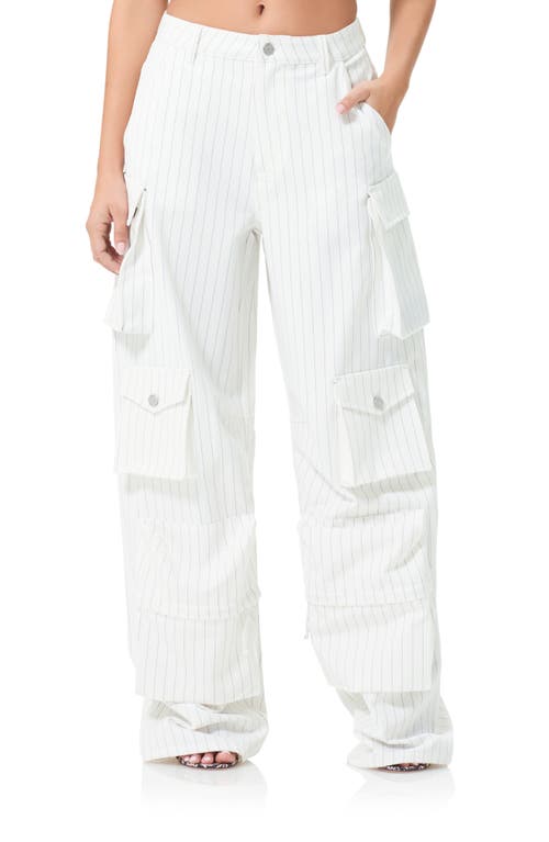 Parker Pinstripe Wide Leg Cargo Pants in White Grey Pinstripe