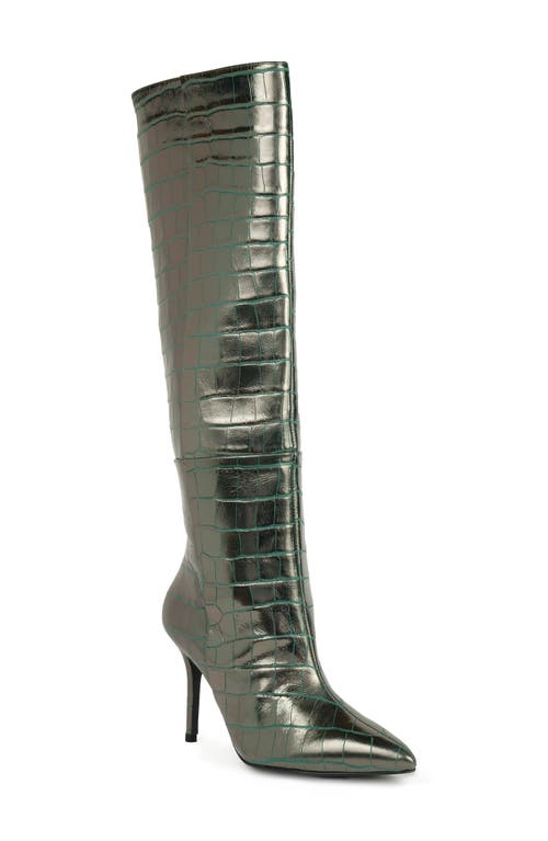 Tory Croc Embossed Knee High Boot in Silver Metallic Croc