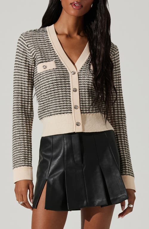 Astr Ellory Cream And Black Striped Button-front Cardigan Sweater In Black Cream