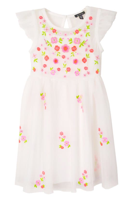 Zunie Kids' Flutter Sleeve Floral Dress In White Multi