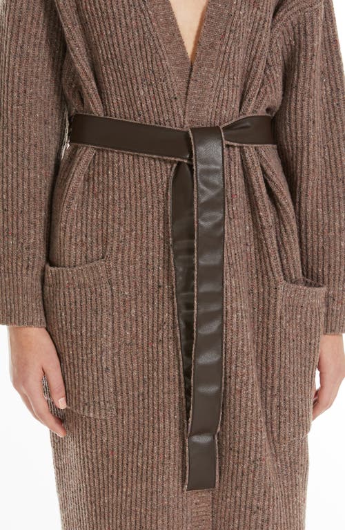 Shop Max Mara Leisure Emblema Longline Wool Blend Belted Duster Cardigan In Hazelnut Brown