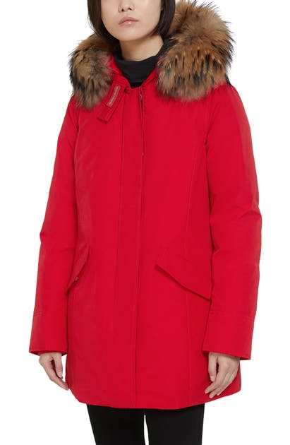 Click to view more detailed imagery on our partner's website Woolrich Arctic Down Parka With Genuine Coyote Fur Trim In Marine Scarlet