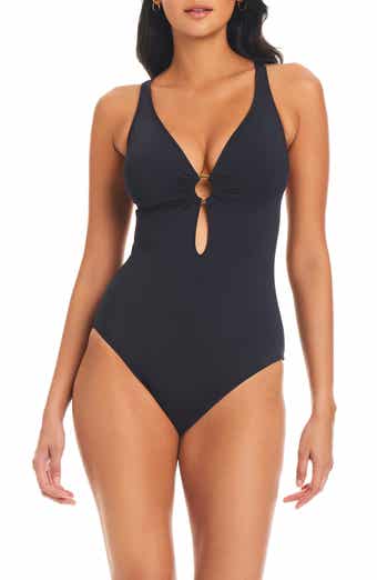 BECCA Women's Green Fine Line One Shoulder One-piece Swimwear Size M for  sale online