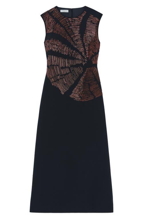 Shop Lafayette 148 New York Tree Ring Hand Beaded Wool & Silk Midi Dress In Black