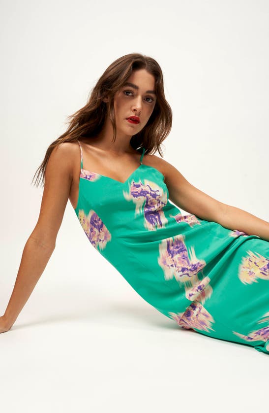 Shop Equipment Adina Floral Print Sleeveless Silk Midi Dress In Emerald Multi