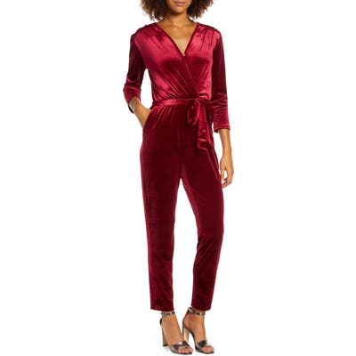 Fraiche By J Velvet Jumpsuit, Burgundy