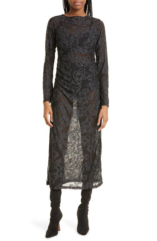 GESTUZ Thiagz Long Sleeve Midi Dress Black at Nordstrom,