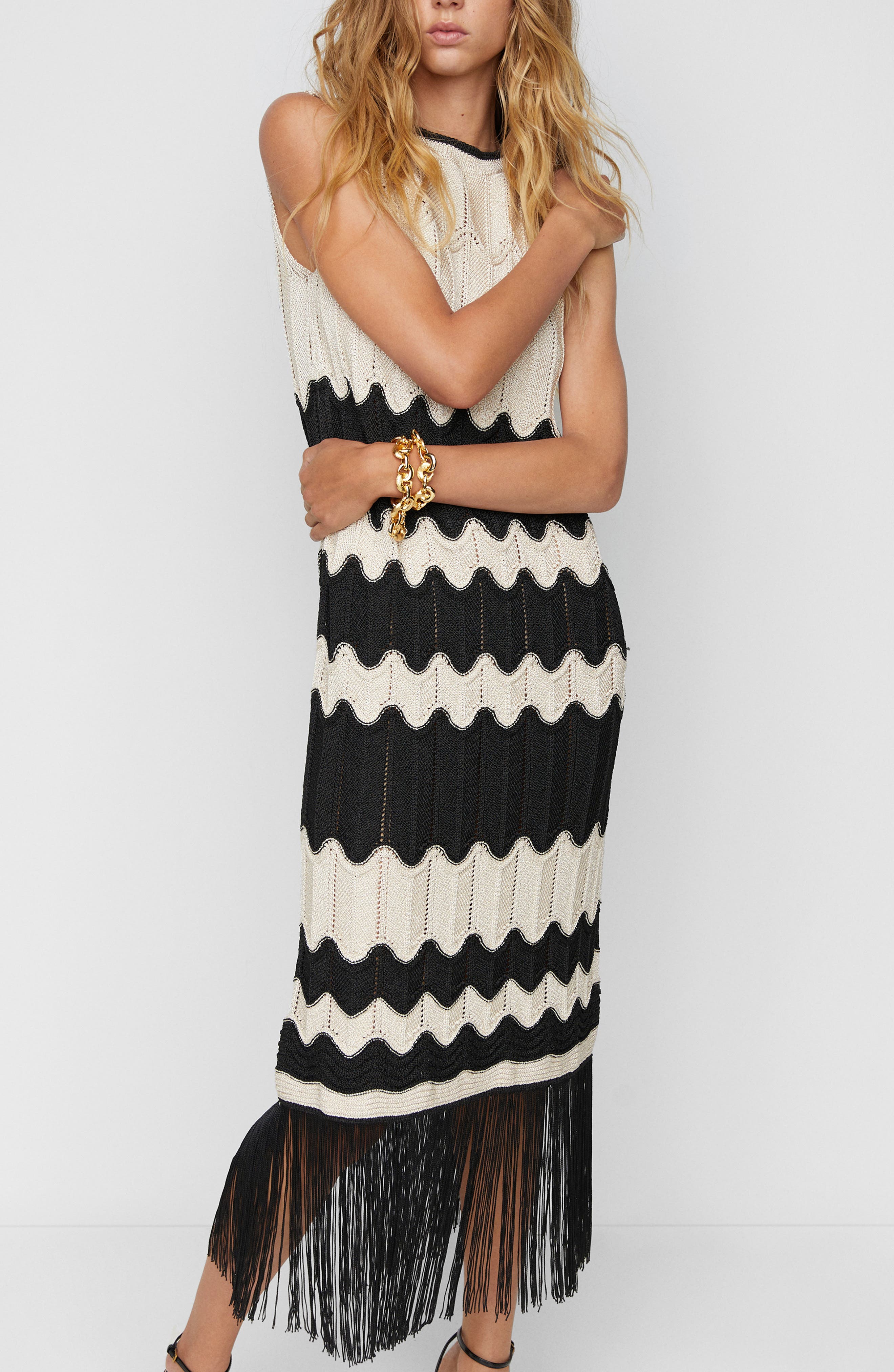 MANGO Fringe Hem Sleeveless Sweater Dress in Ecru | Smart Closet MANGO Fringe Hem Sleeveless Sweater Dress in Ecru | Smart Closet