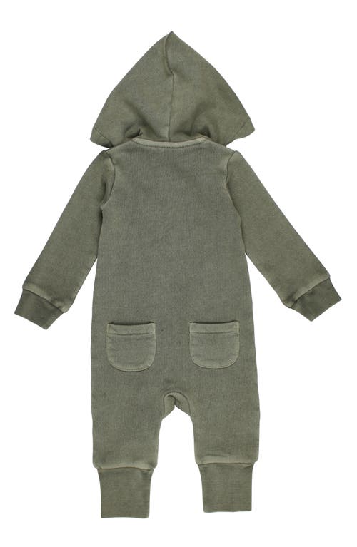 Shop L'ovedbaby Hooded Organic Cotton Zip Romper In Hunter