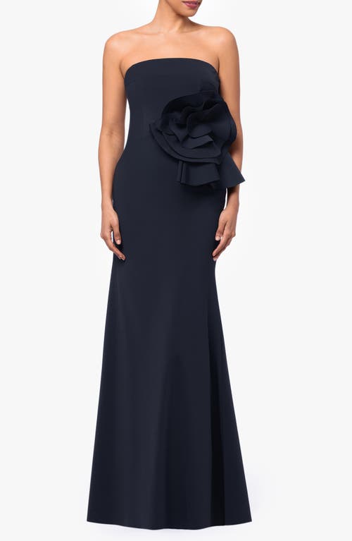 Rosette Detail Strapless Gown in Black