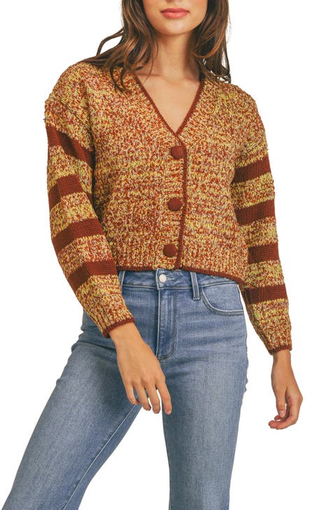 All in Favor Cable Crewneck Cutout Sweater in Brown at Nordstrom, Size Medium