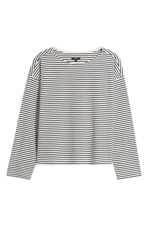 Shop Rails Macy Stripe Long Sleeve Cotton T-shirt In Ivory Navy Micro Stripe