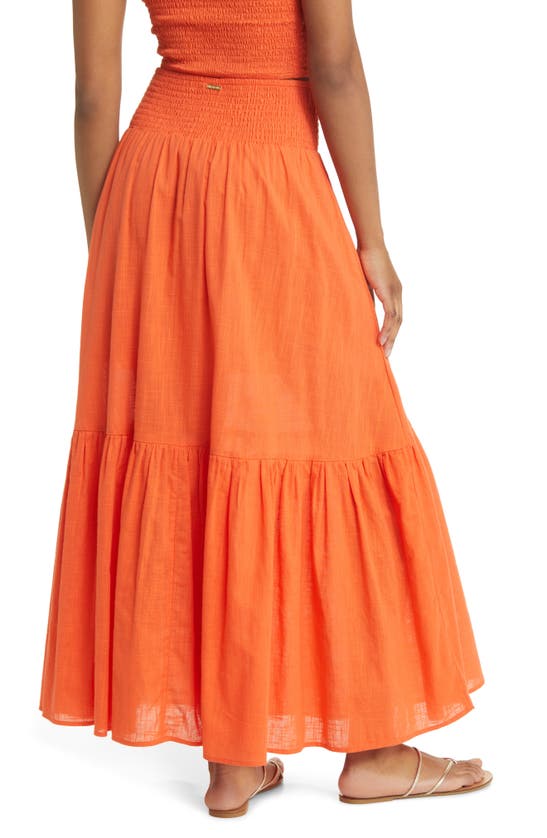 Shop Billabong In The Palms Tiered Cotton Maxi Skirt In Coral Craze
