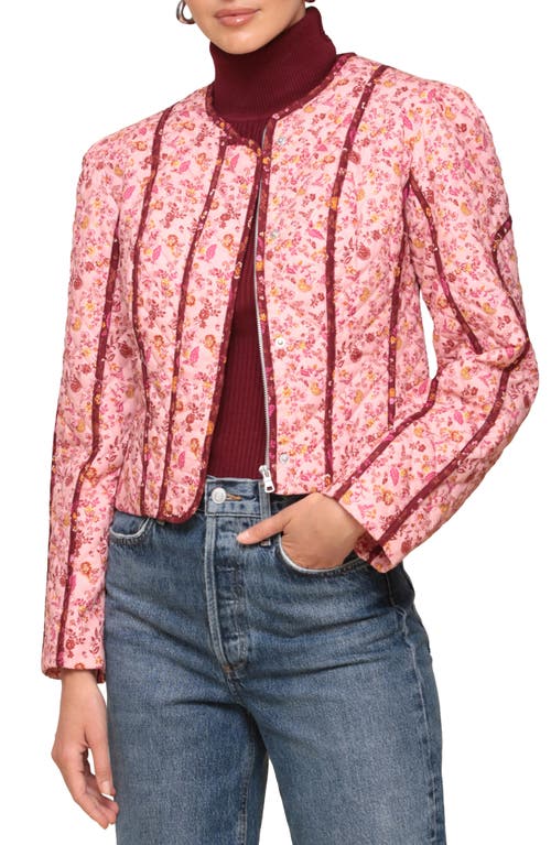 Shop Avec Les Filles Floral Quilted Crop Jacket In Pink Burgundry Floral