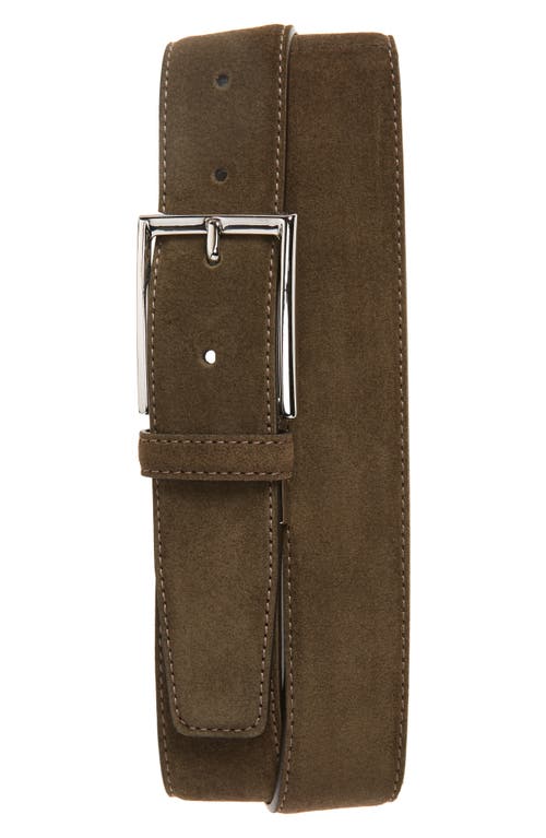 Canali Suede Calfskin Leather Belt Green at Nordstrom,