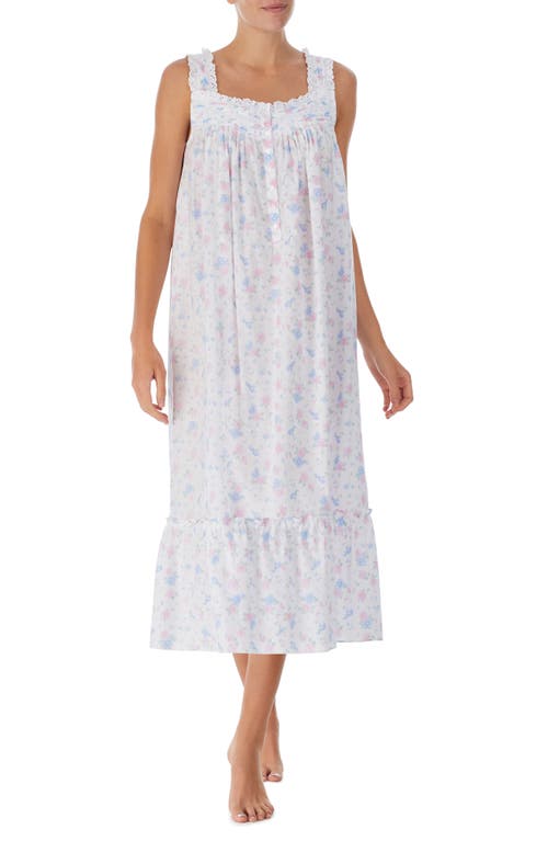 Eileen West Sleeveless Cotton Ballet Nightgown in Wht Grd Peri/Pink Floral