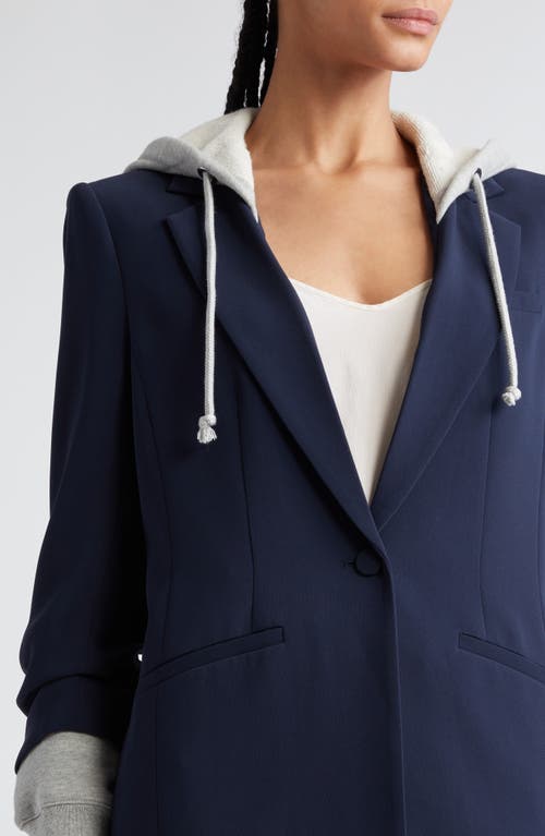 Cinq À Sept Hooded Khloe Blazer Jacket In Navy In Navy/heather Grey