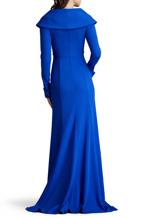 Shop Tadashi Shoji Portrait Collar Long Sleeve Gown In Mystic Blue