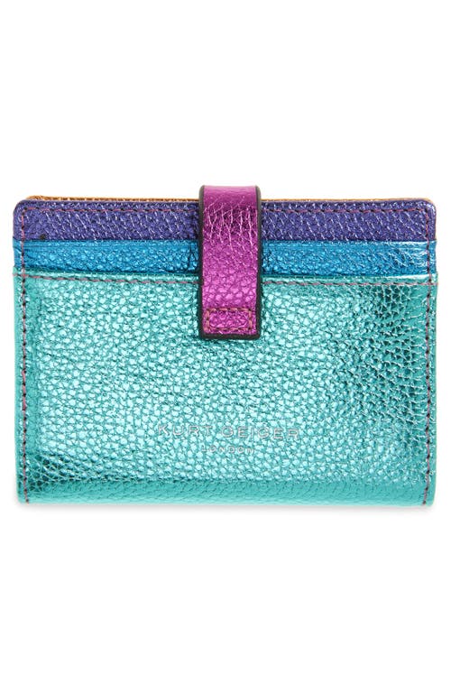 Shop Kurt Geiger London Multi Metallic Leather Card Holder In Turquoise