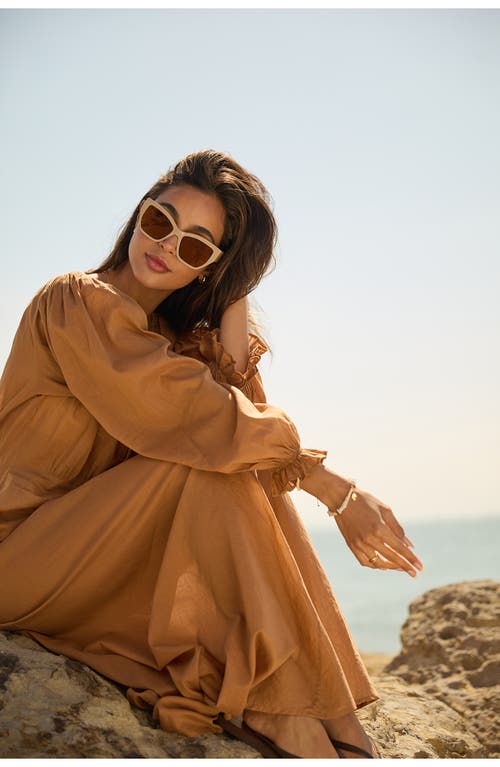 Diff Vivienne 56mm Cat Eye Sunglasses In Brown With Gold Flash