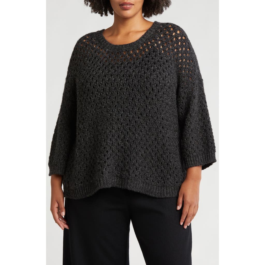 Eileen Fisher Open Knit Sweater In Charcoal