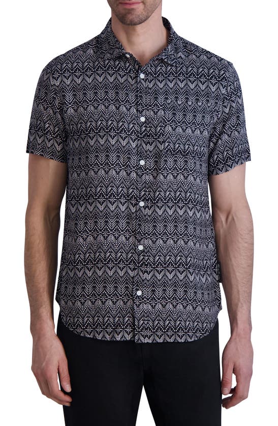 Shop Karl Lagerfeld Paris Trim Fit Geometric Print Short Sleeve Button-up Shirt In Black