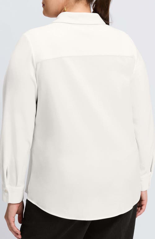 Foxcroft Mary Crepe Knit Button-up Shirt In Ecru