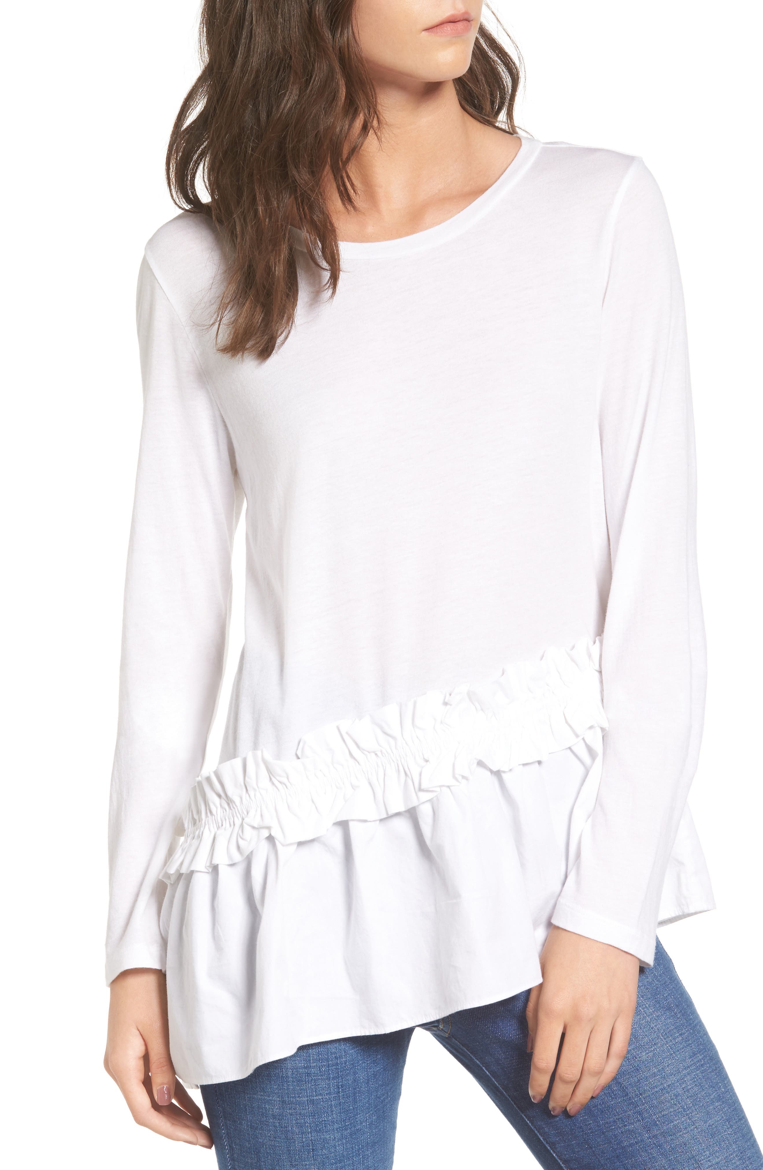 white ruffle hem top