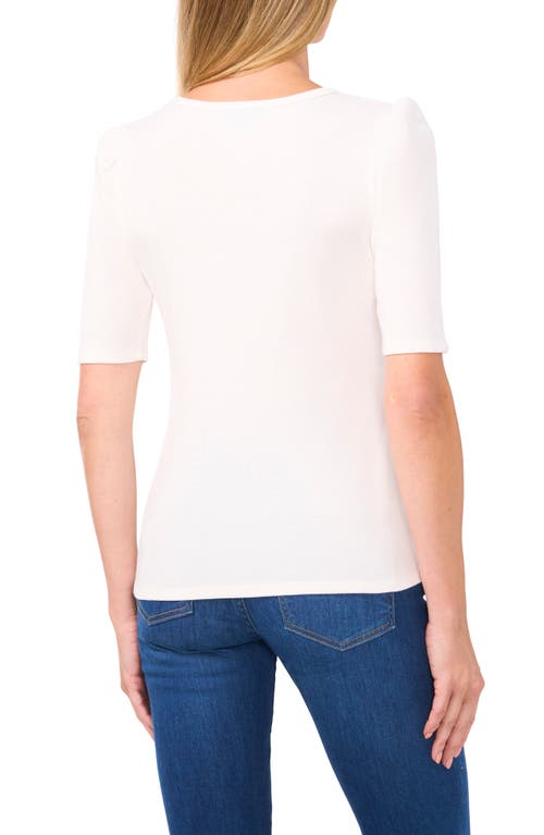 Shop Cece Puff Sleeve Rib Top In New Ivory White