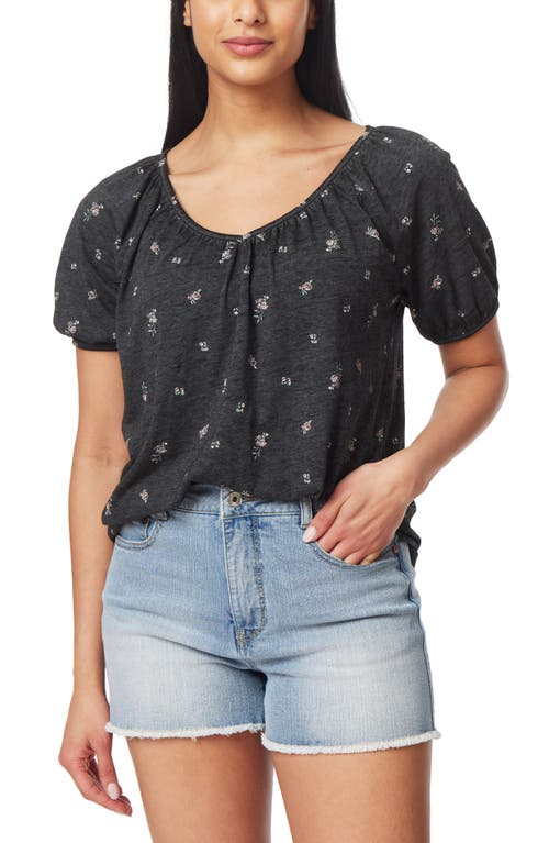 Masha Burnwash Shirred Top in Charcoal Grey Tossed Floral