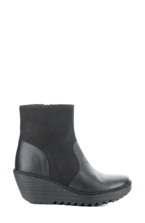 Shop Fly London Yuxi Wedge Boot In Black Dublin/cup