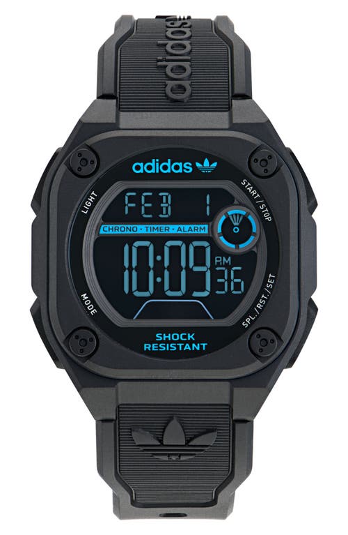 Adidas Originals Adidas City Tech Two Resin Strap Watch, 45mm In Black/blue