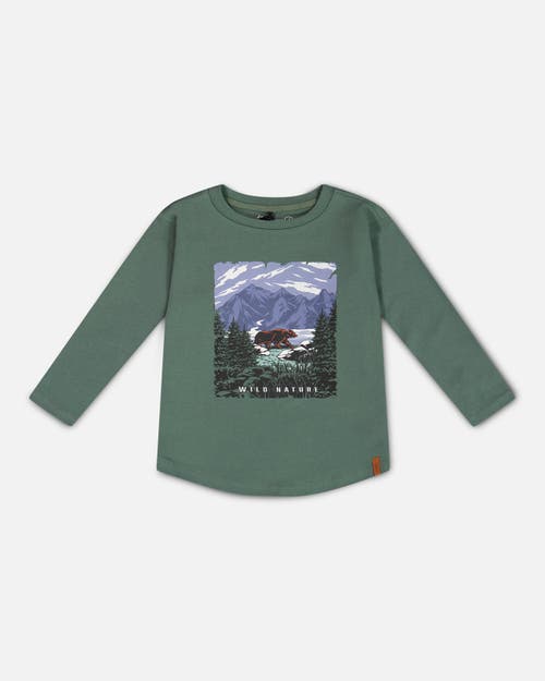 Shop Deux Par Deux Boy's Long Sleeve T-shirt With Print Forest Green In Dark Forest