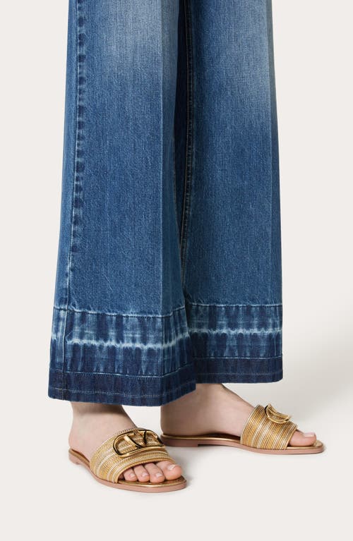 Valentino Garavani Vlogo Signature Metallic Leather Slide Sandal With Cornely Embroidery Woman Gold In Star Gold Multicolor