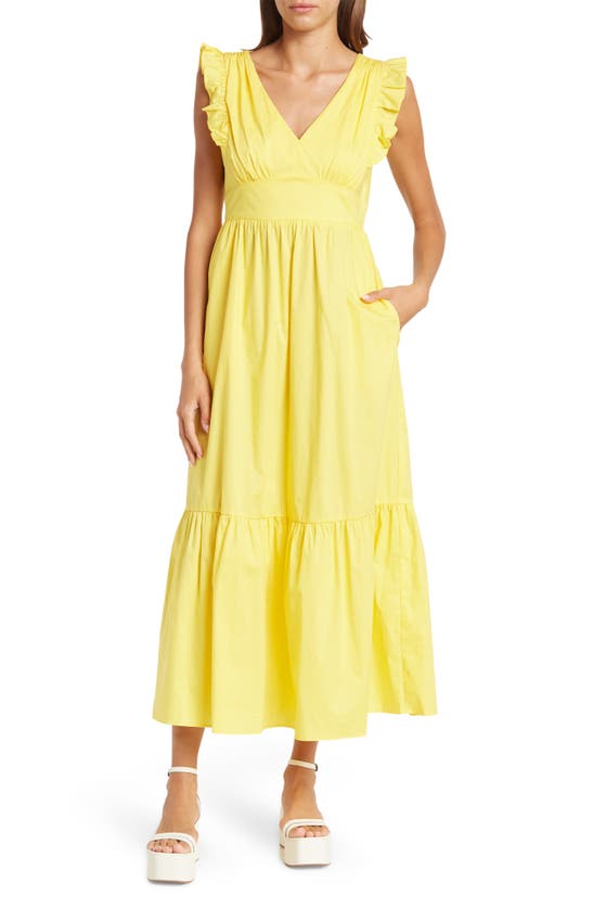 Maggy London V-neck Sleeveless Solid Maxi Dress In Lemon Zest