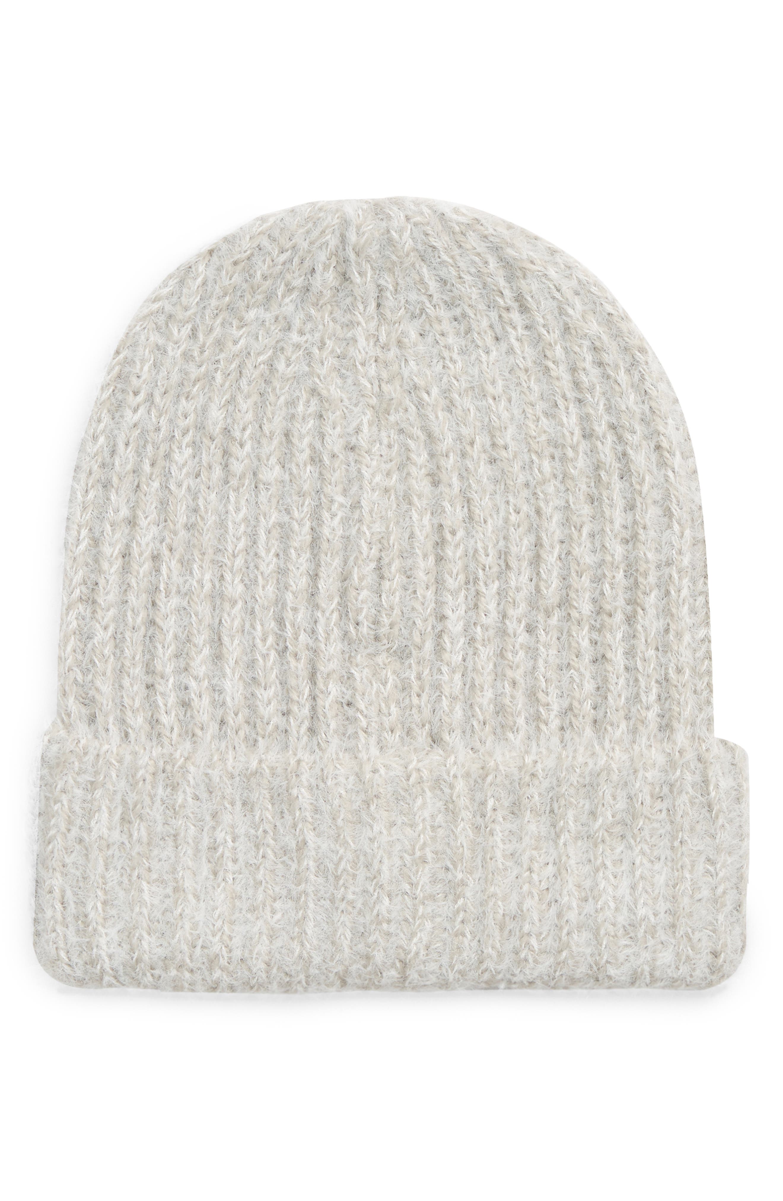 white and grey beanie