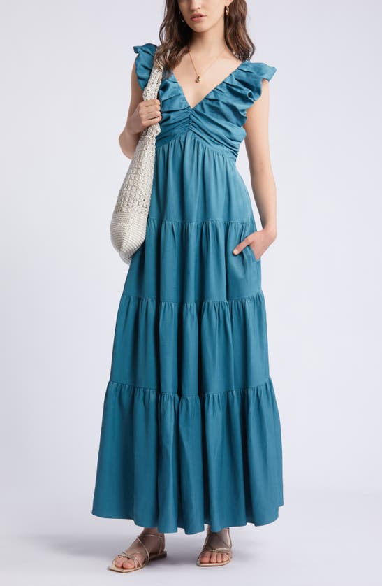 Shop Nordstrom Ruffle Tiered Sundress In Teal Hydro