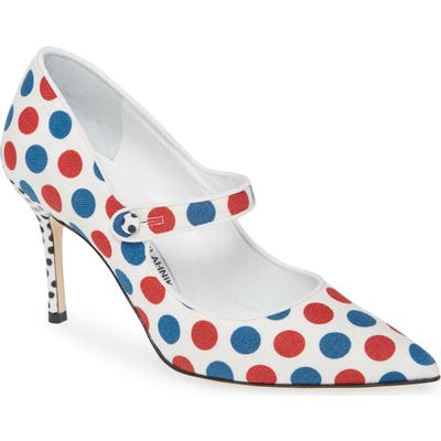Manolo Blahnik Campari Dots Mary Jane Pump, White