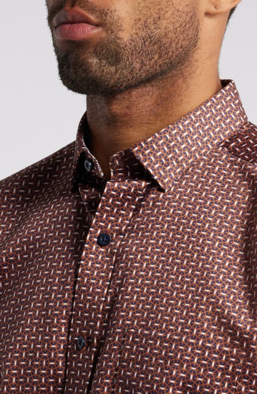 Johnston & Murphy Linked Ovals Print Button-up Shirt In Rust/navy