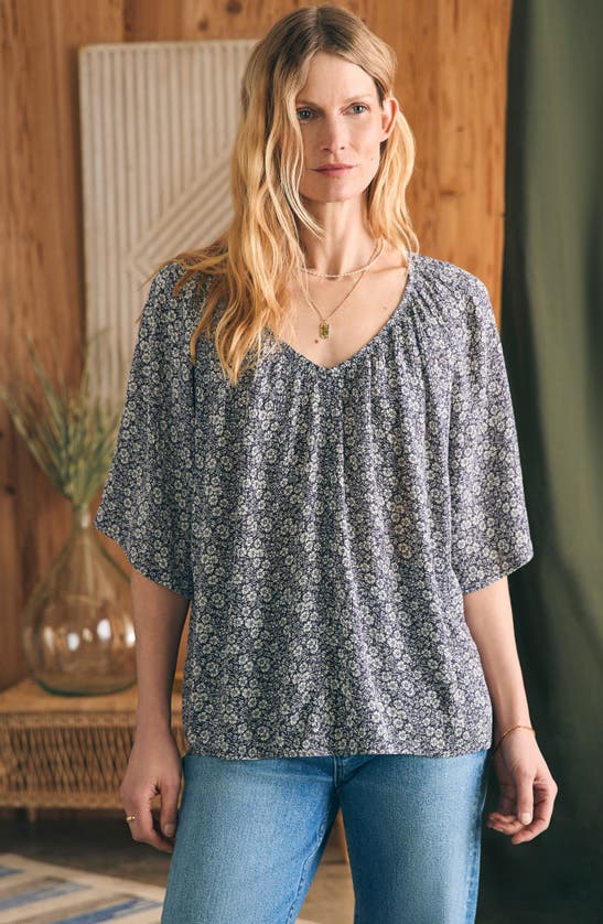 Shop Faherty Amira Floral Print Top In Navy Ditsy