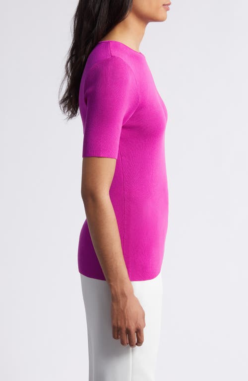 Shop Tahari Asl Short Sleeve Sweater In Shocking Pink