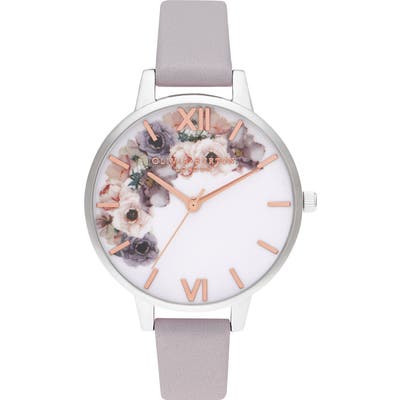 Olivia Burton Watercolor Florals Leather Strap Watch,