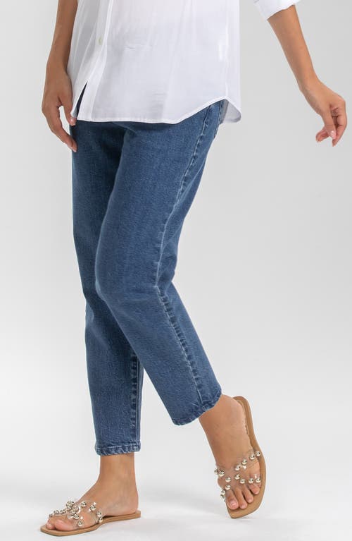 Shop Pietro Brunelli Ankle Straight Leg Maternity Mom Jeans In Medium Blue