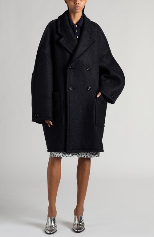 Shop Bottega Veneta Bicolor Oversize Wool Blend Twill Coat In Black/navy