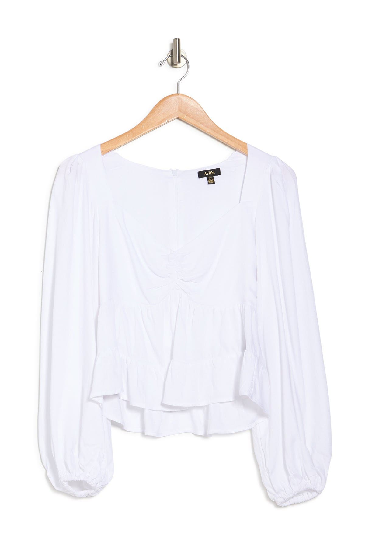 Afrm Soni Ruched Balloon Sleeve Crop Top In Blanc