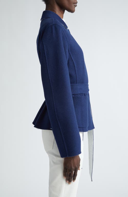 Shop Lafayette 148 New York Reversible Belted Wool & Cashmere Jacket In Midnight Blue/cloud