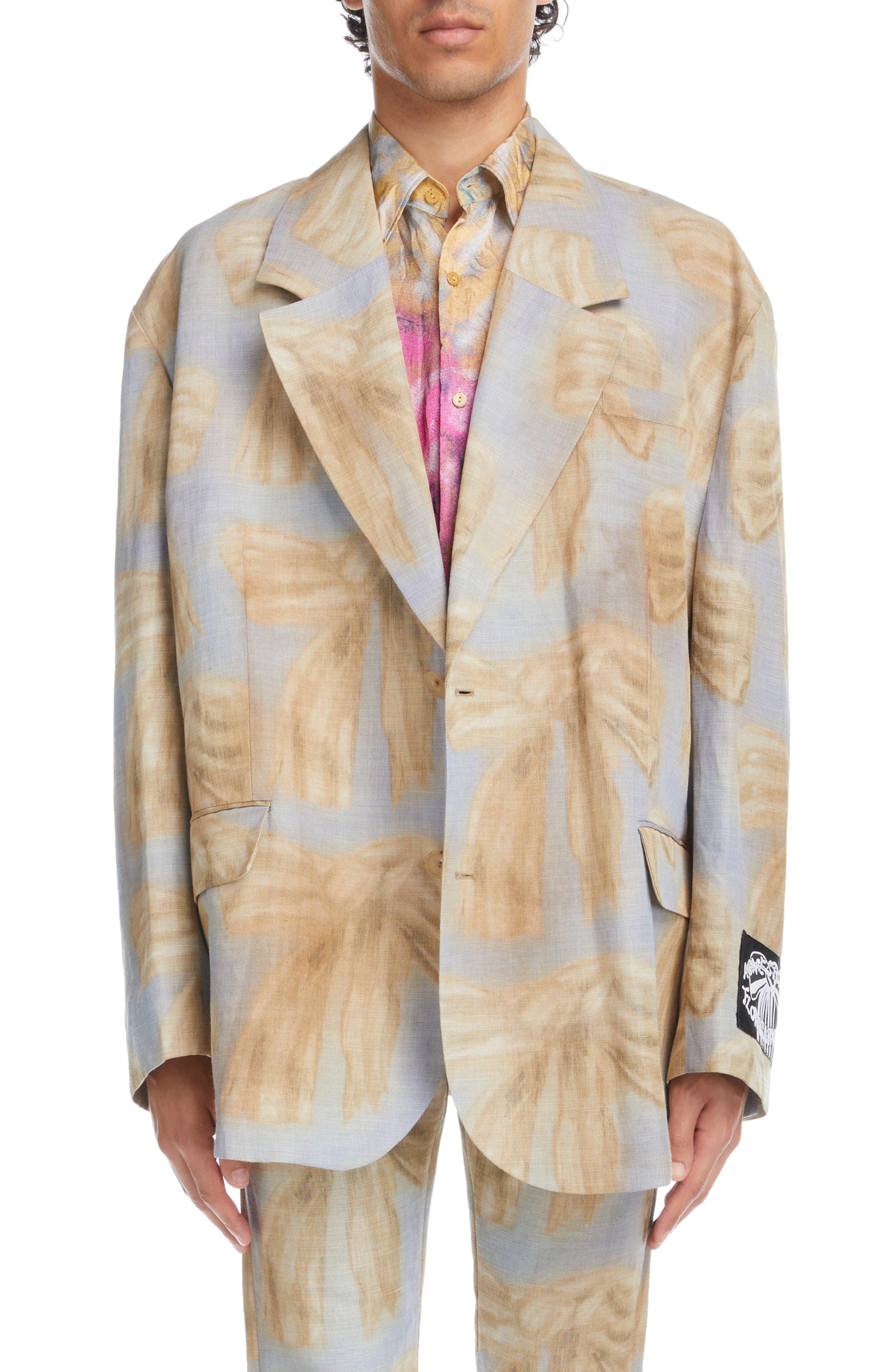 Acne Studios x Karen Kilimnik Bow Print Oversize Blazer in Light