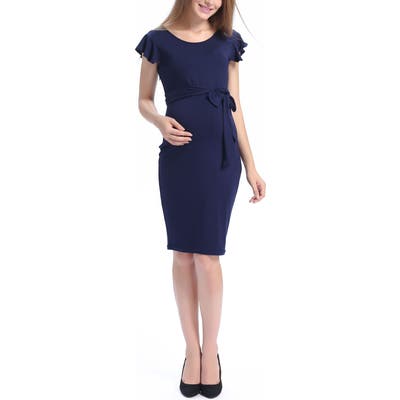 Kimi And Kai Lucile Ruffle Sleeve Maternity Dress, Blue