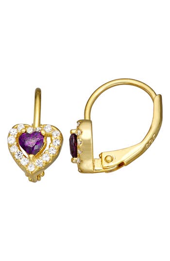 Shop Fzn Semiprecious Stone & Cz Heart Earrings In Amethyst
