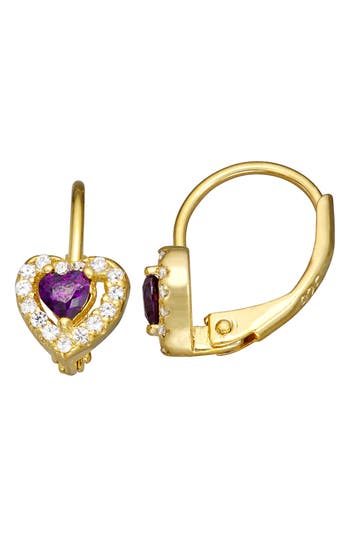 Fzn Kids' 14k Gold Plated Sterling Silver Birthstone Lever Back Earrings In Amethyst